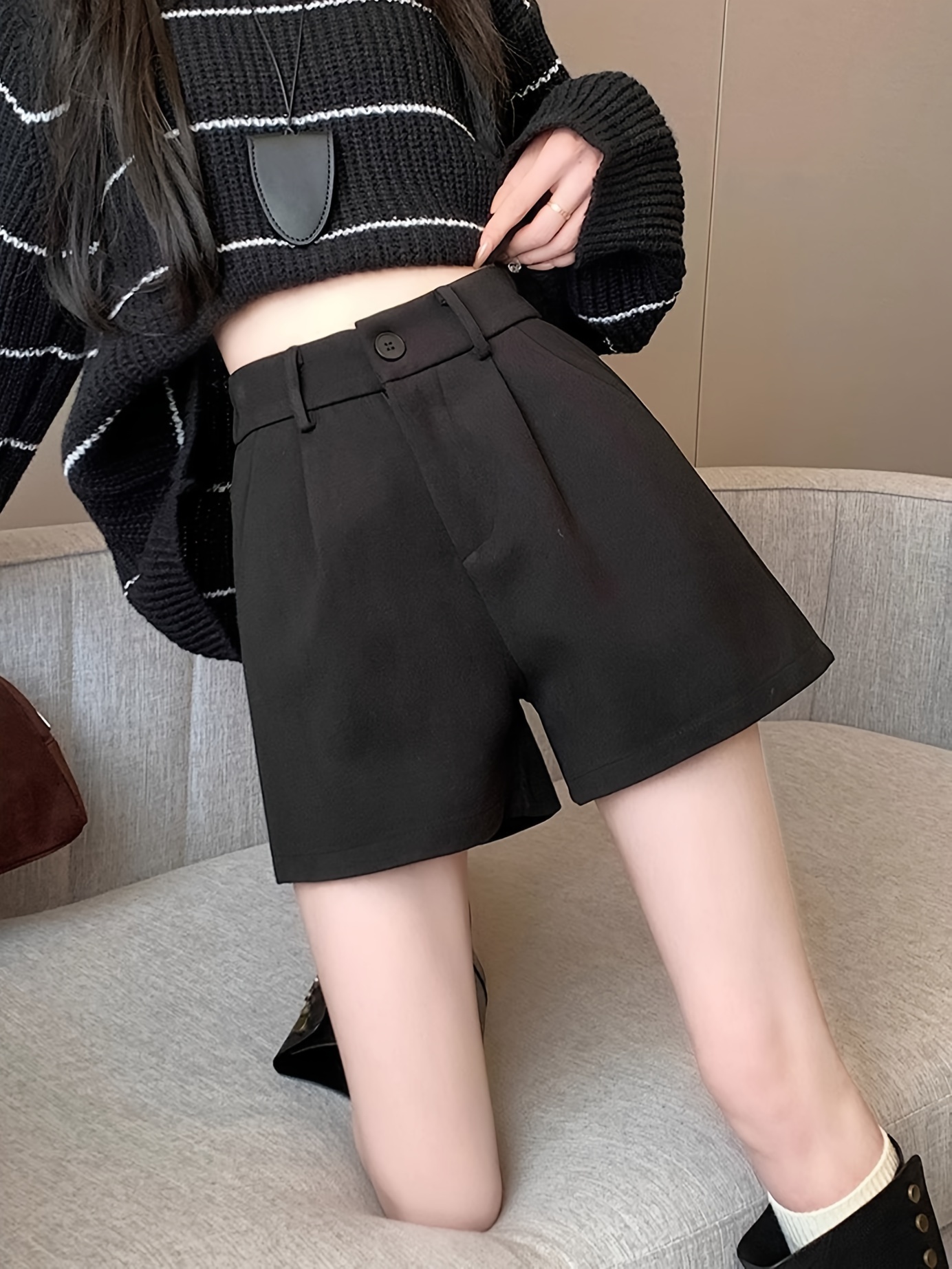 elegant high waist fleece shorts for women slimming a with pockets details 2