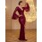 Elegant Long Sleeve Deep V-Neck Sequin Mermaid Evening Gown, Polyester Bodycon Bridesmaid Dress with Chest Pad - Middle-Eastern Style Solid Color, Woven Fabric with Elastane for Comfort - Adult Collection