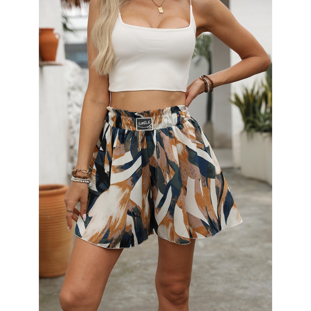 Fashionable High Waist Allover Print Shorts - Casual Drawstring Design, Skinny Fit for Summer - Trendy Womens Clothing for Sunny Days