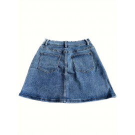 Mini Denim Skirt with Slash Pockets - Women's Denim Skirts for Casual Wear, Versatile, Basic, Washed Blue, Pocket Details, Easy to Style - Perfect for Daily Life, Outdoor Activities, and Travel