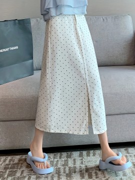 Elegant Whisker High Waist Maxi Denim Skirt - Women's Denim Skirts with Polka Dots Print, Stylish and Comfortable Design, Perfect for Casual Daily Wear and Outdoor Activities - Women's Denim Jeans & Clothing