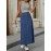 Single-breasted Plain Washed Blue Denim Skirt, Elegant High Rise Maxi Denim Skirt, Women's Denim Jeans & Clothing